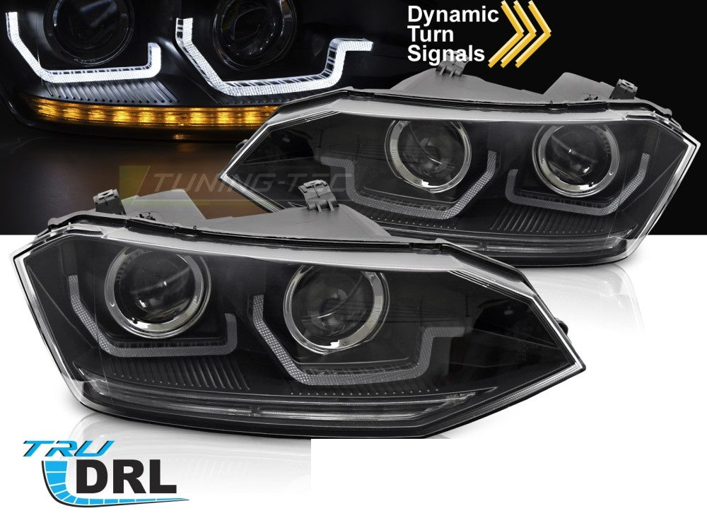 LED DRL kjørelys Volkswagen Polo 2017–2021 dynamisk lyseffekt nærbilde