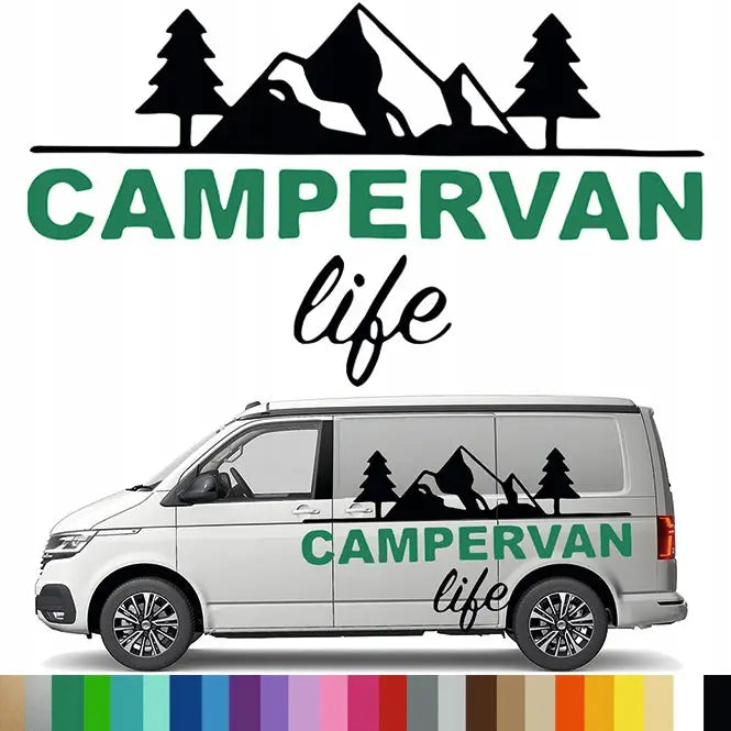 Klistremerke Grafikk til Bobil Campingvogn Campervan Life Fjell 90x159