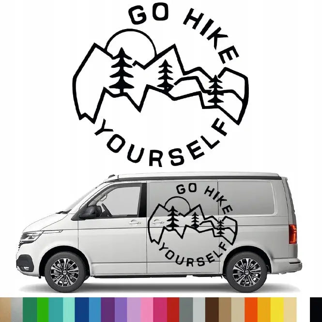 Klistremerke Grafikk Til Bobil ’go Hike Yourself’ Fjellene Skog 90x97 - 1