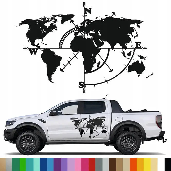 Klistremerke Grafikk Til Bobil Verdenskart Vindrose Kompass 94x62 Mg - 1