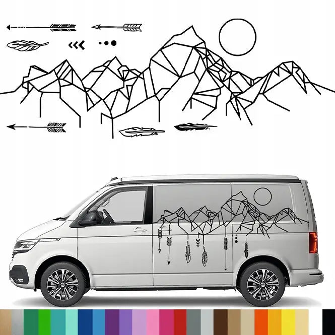 Klistremerke Grafisk Design Til Bobil Bilhenger Geometriske Fjell Og Piler 74x205 Cm - 1