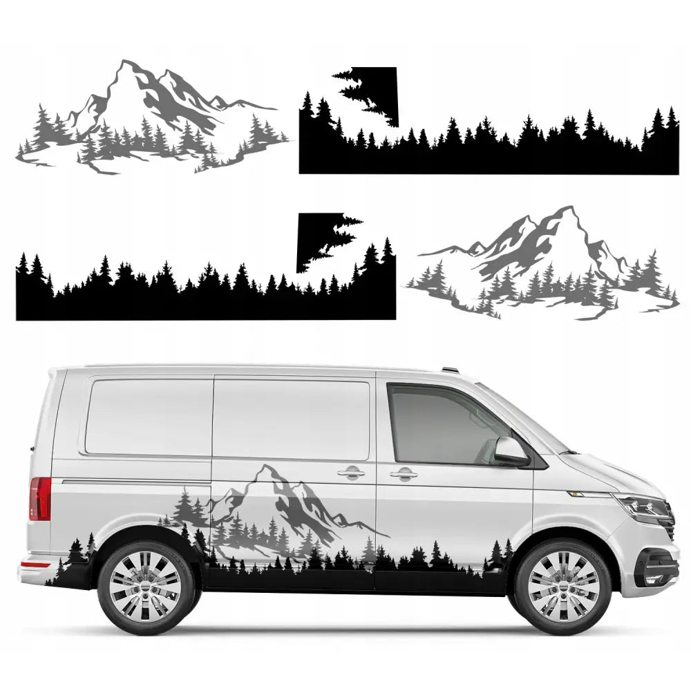 Klistremerke Med Motiv: Campingbil Fjell Og Skog 84x976cm Mg - 1