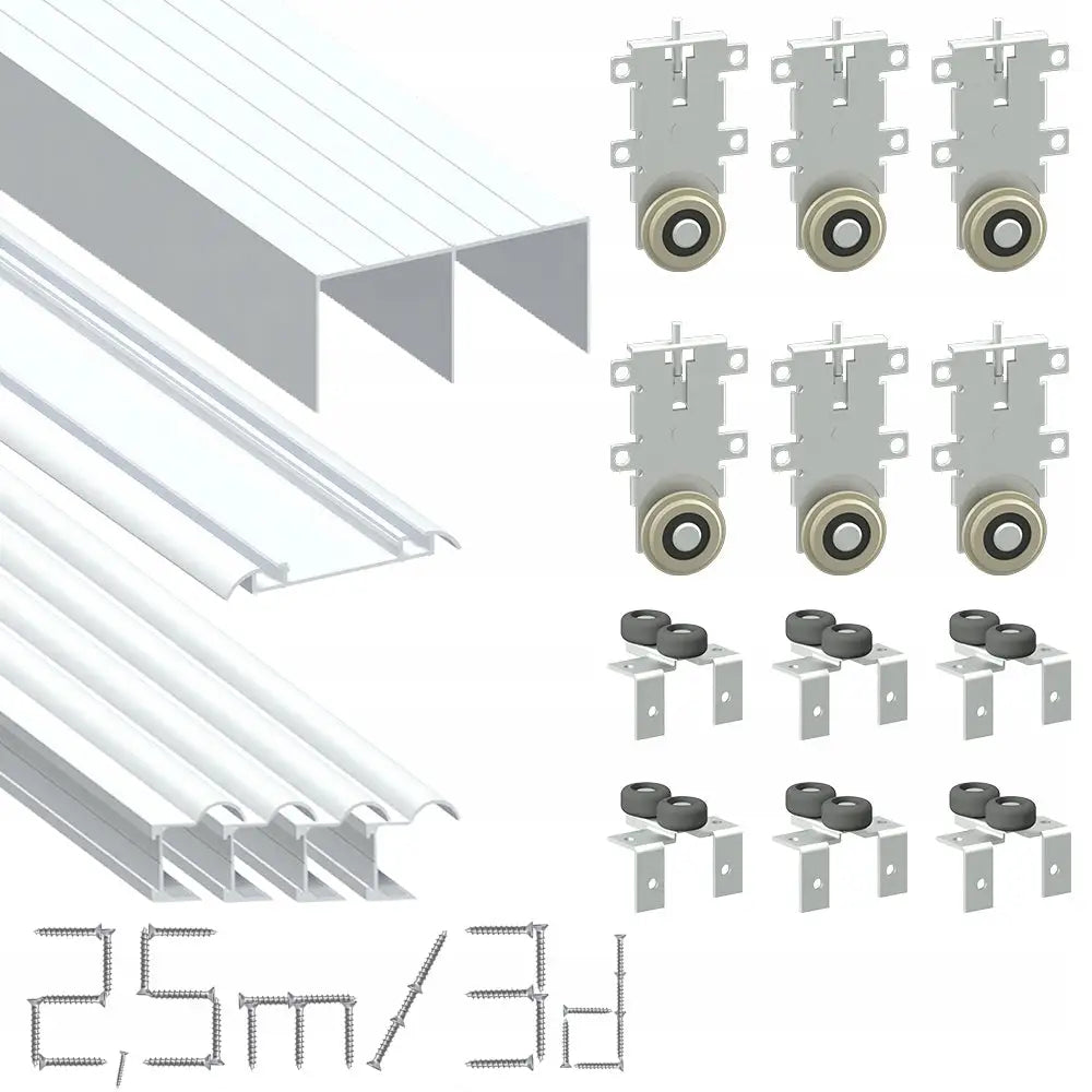 Komplett Sett Med Hvite Klasse b Skyvedørbeslag 2,5m / 3d - 1
