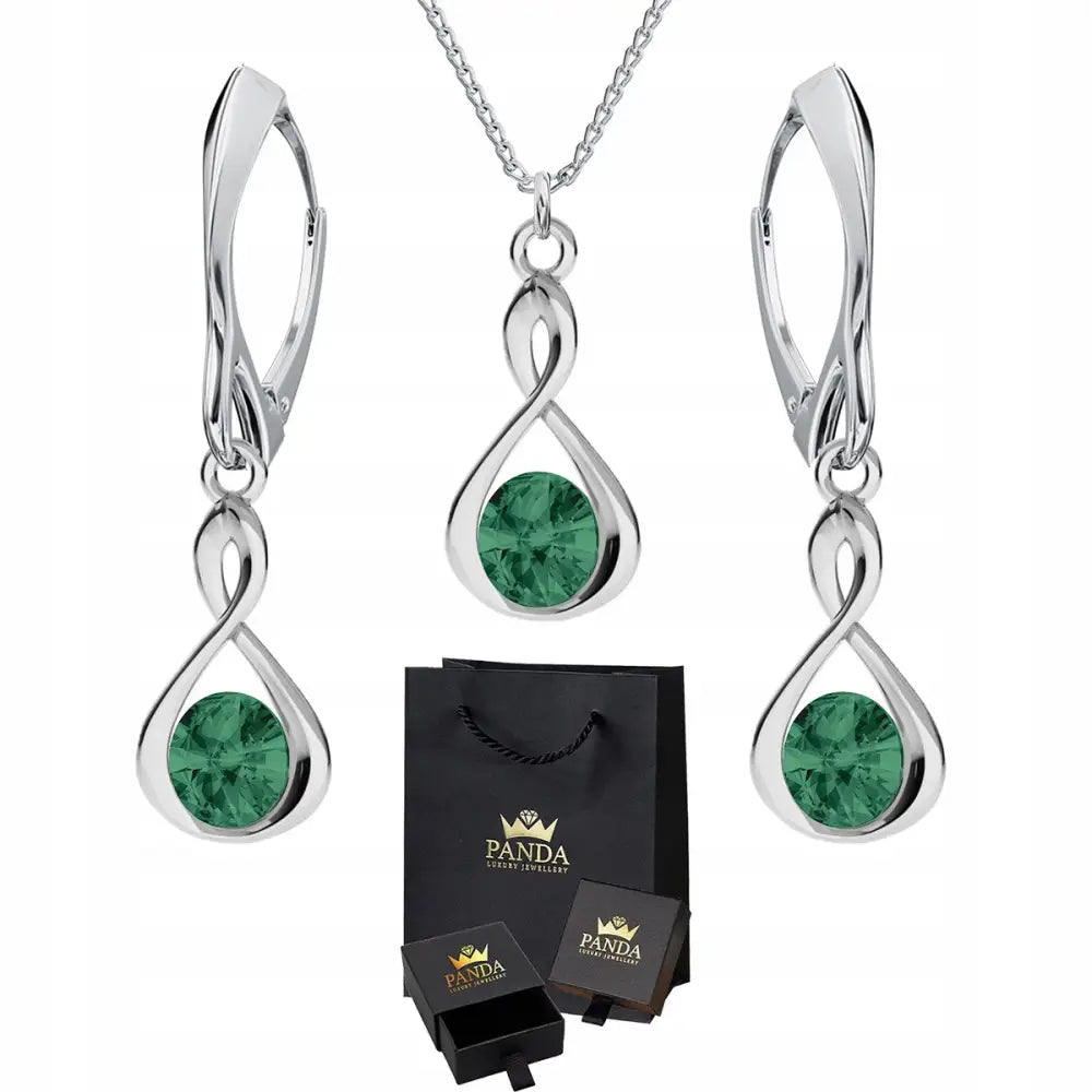 Komplett Sølv Infinity Smykkesett Grønn Bryllupsserie - 1