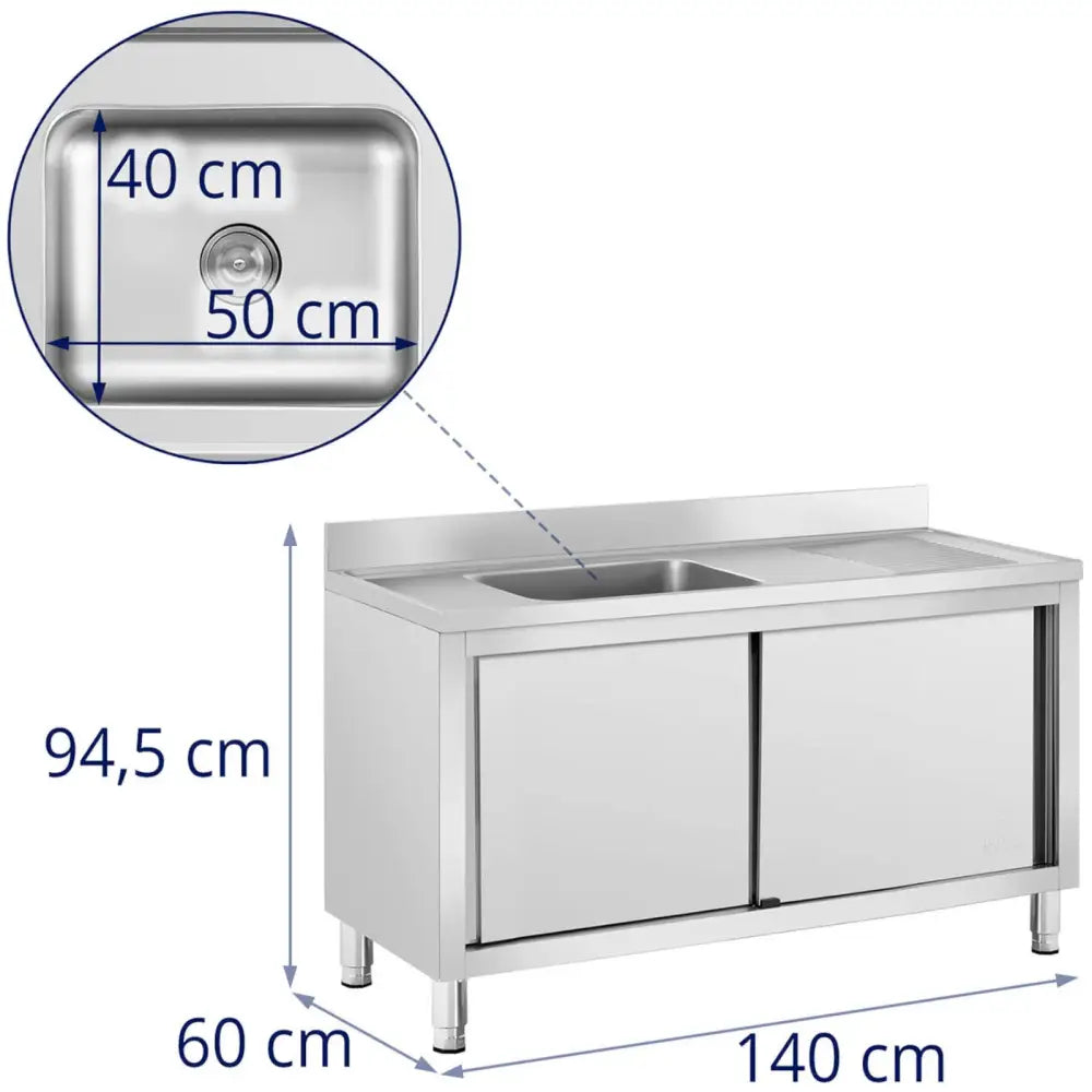 Kumilys Gastronomisk Tankvask Enkeltkammer med Skyve Dørskap Venstre 140 x 60 x 94,5 Cm