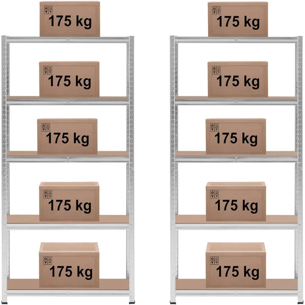 Lagerstålreol 5 Hyller 875 Kg 90 x 30 x 180 Cm Grå 2 Stk. - 6