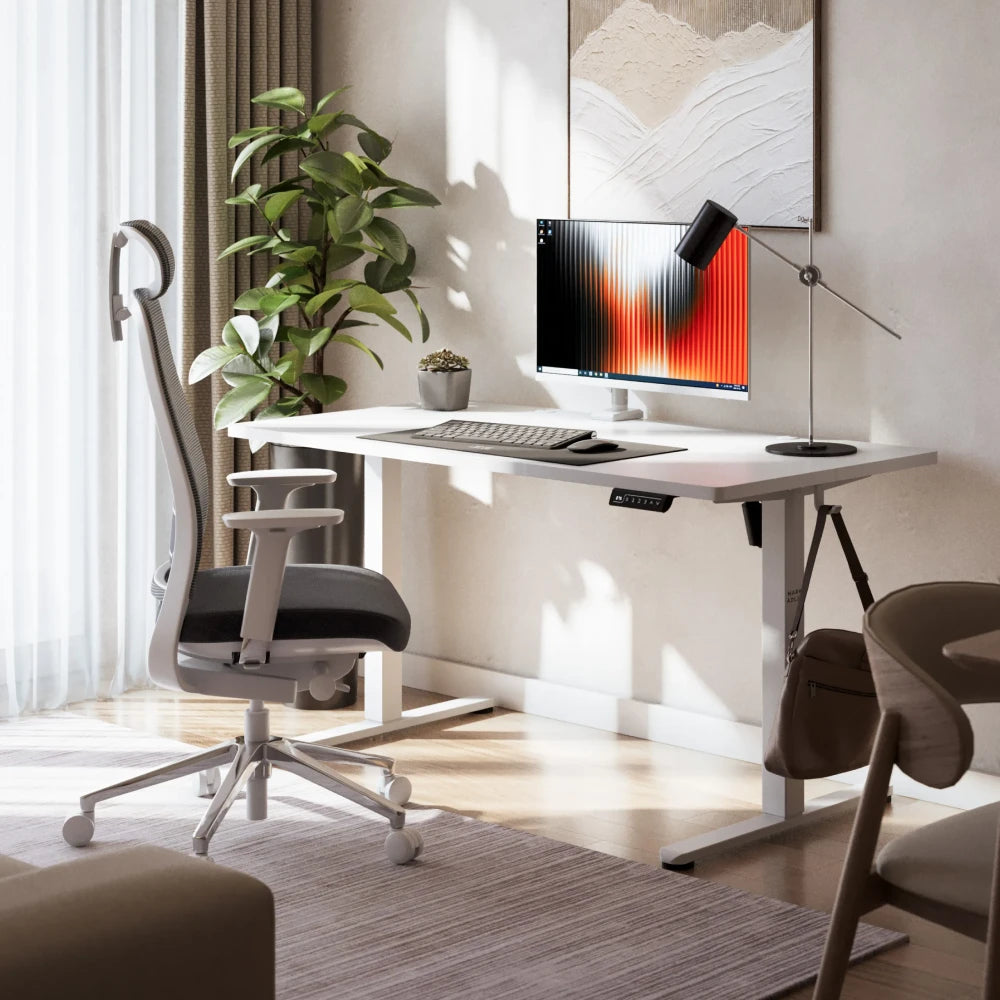 Elektrisk hev-senk skrivebord Leader 7.3 hvit – sideperspektiv