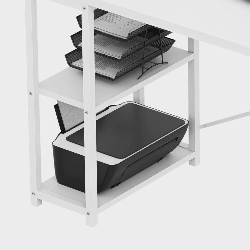 Leader 2.0 hvit skrivebord – hylleenhet over bordet, total oppstilling