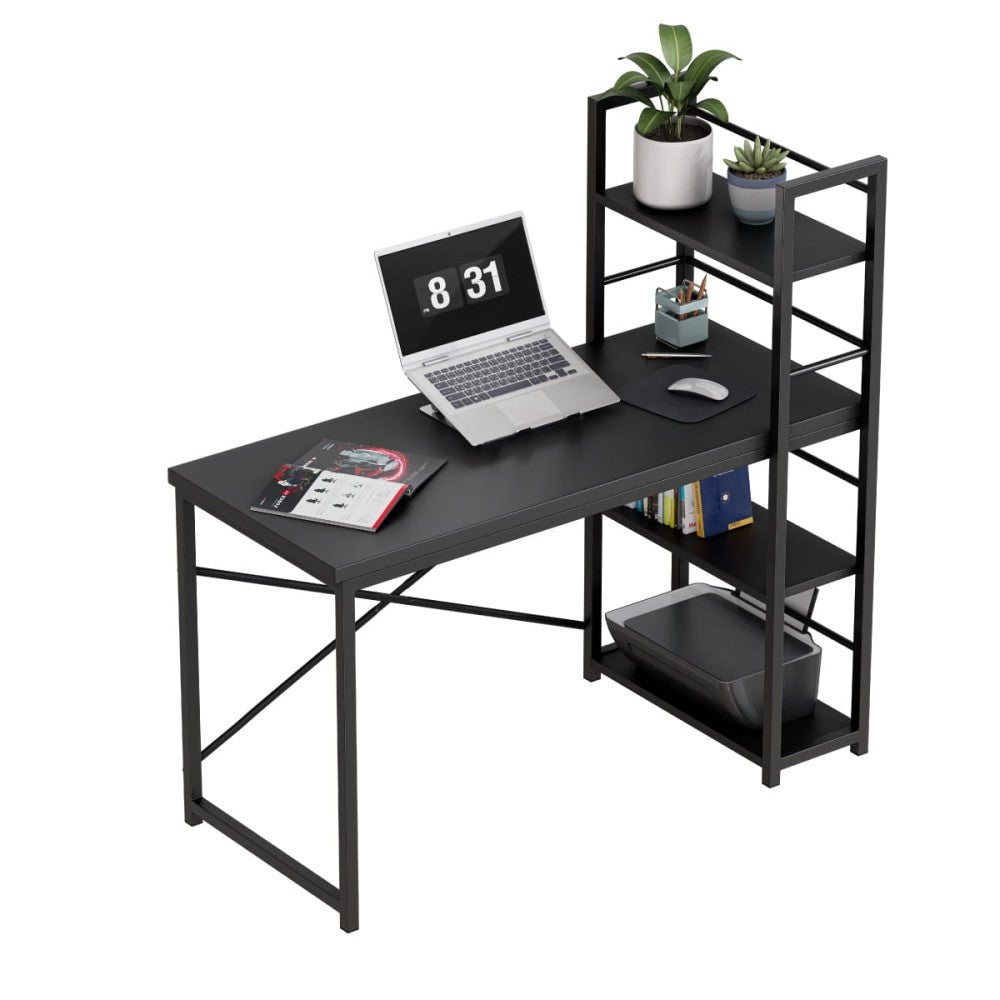 Mark Adler Leader 4.0 svart skrivebord 120 cm med integrerte hyller, frontvisning