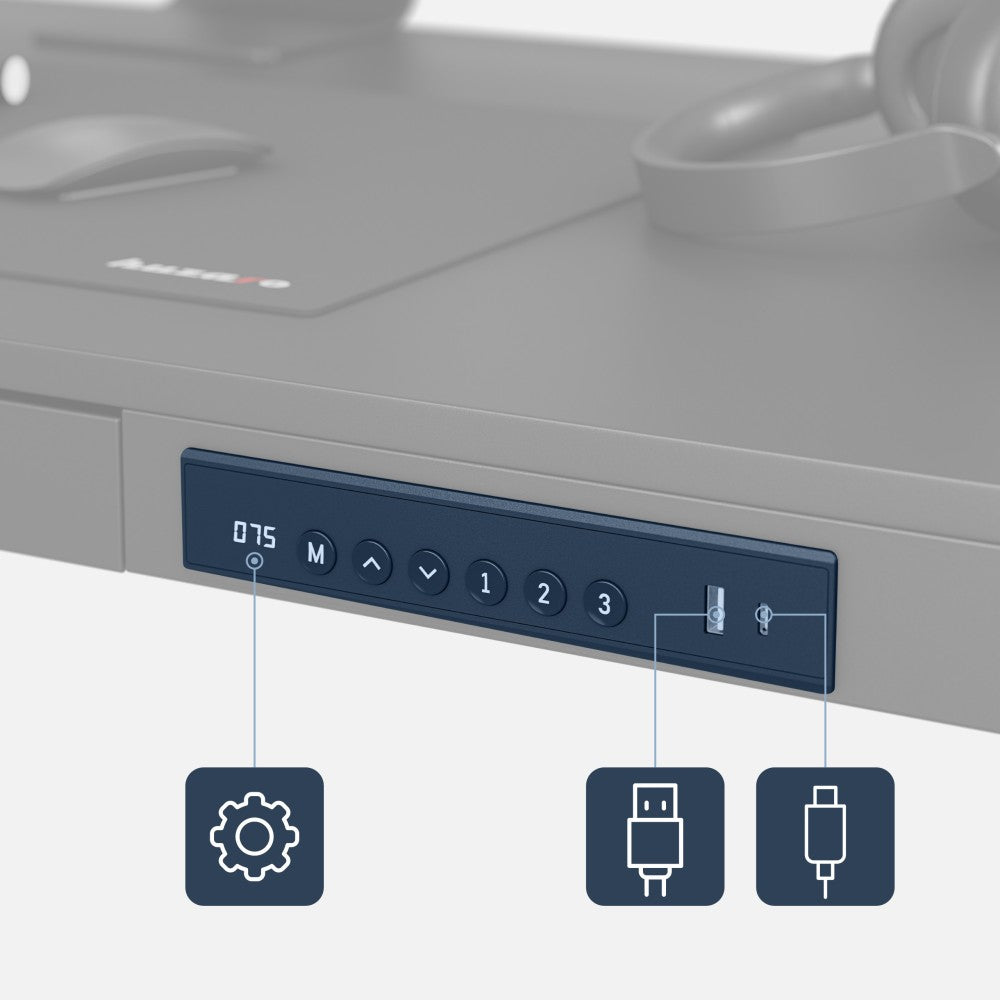 Mark Adler Leader 8.2 svart skrivebord – sidevisning med benstativ
