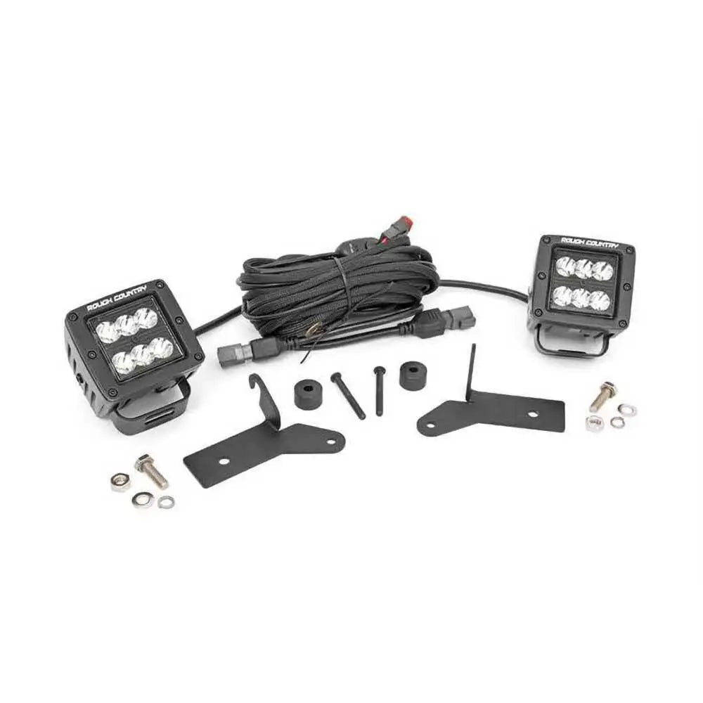 Led Tilleggslys 2’ Firkantet - Rough Country Black Series For Jeep Wrangler Jl 4d 18- - 1