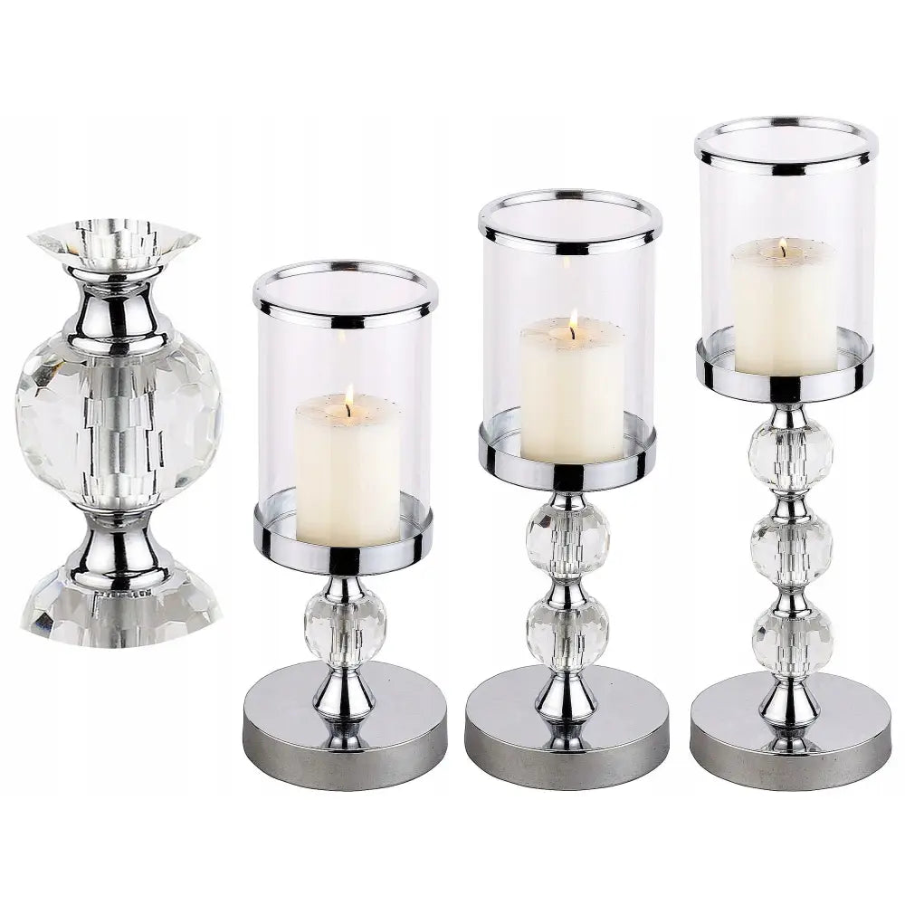 Lysestaker Lanterns Glamour Metall Glass Krystall Sett Krom 1-2-3 - 1