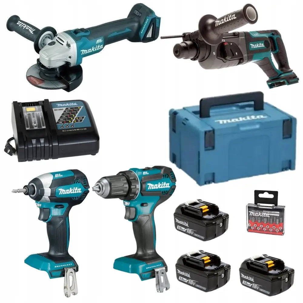 Makita Kombosett Med 4 Verktøy 18v 3xbatteri - 1