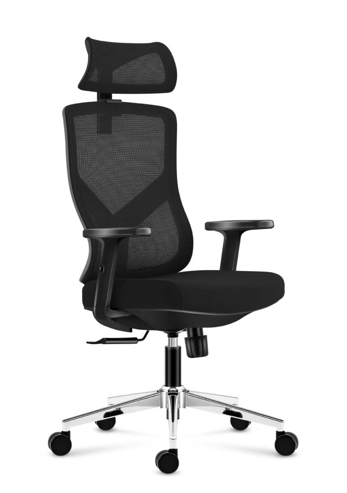 Mark Adler Manager 3.3 svart ergonomisk kontorstol – frontvisning med nakkestøtte