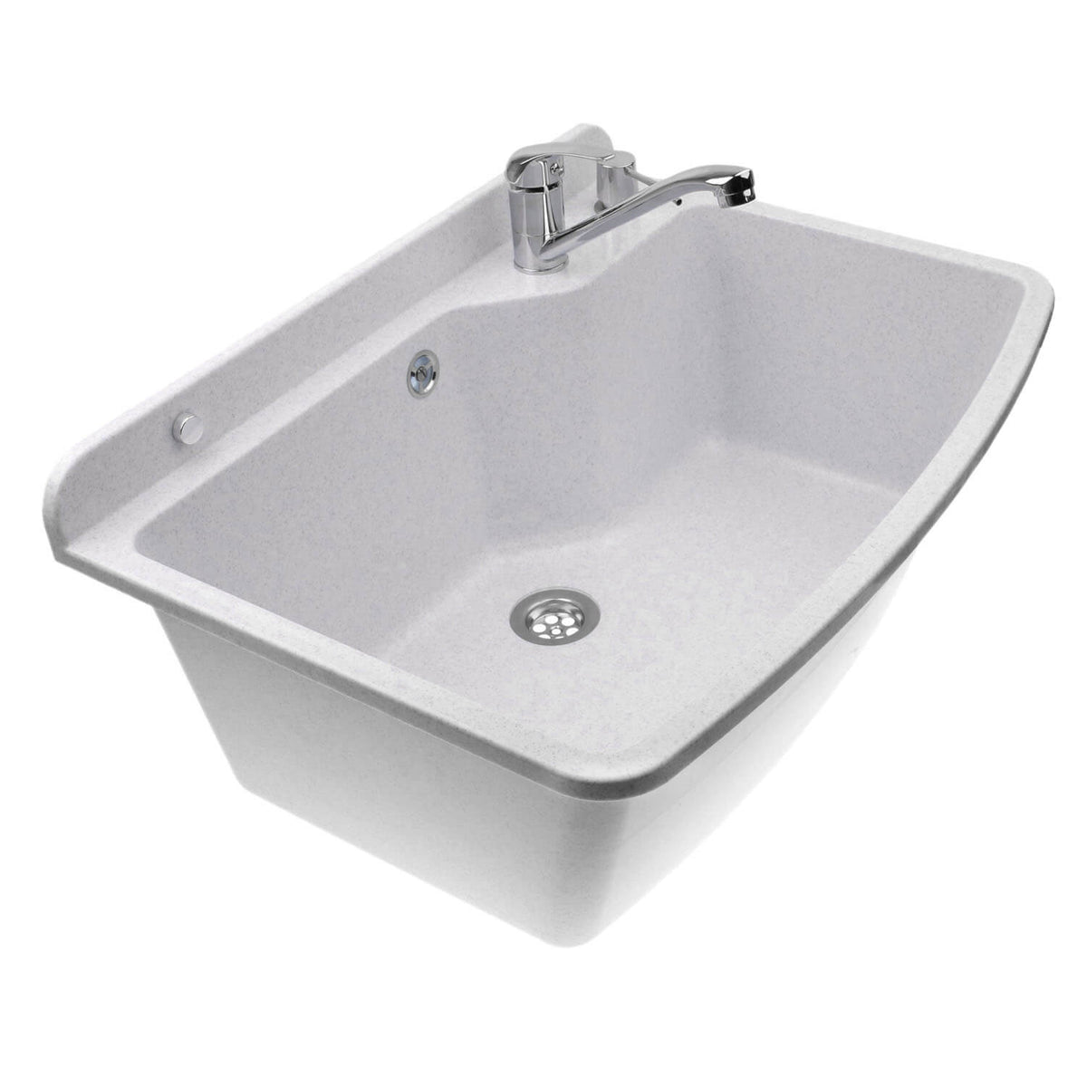 Maron Komplett utslagsvask lys grå 61x44 cm med rett kran og dispenser – kum sett ovenfra