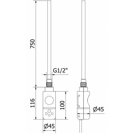 Håndkletørker Akan 1080 x 500 mm, 900 W, Sort