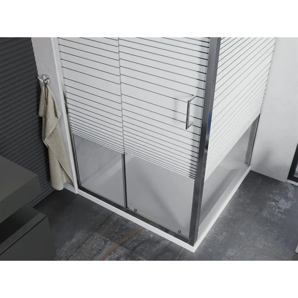 Mexen Apia Dusjkabinett Med Skyvedør 100x100 Cm Striper Krom + Flat Dusjbase - 840-100-100-01-20 - 4