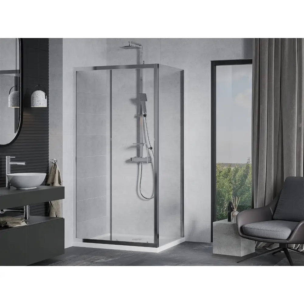 Mexen Apia Dusjkabinett Skyvedør 140x80 Cm Transparent Krom + Lav Dusjbunn - 840-140-080-01-00 - 2