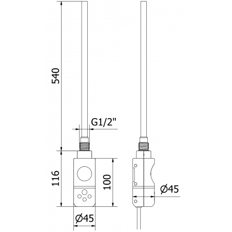 Håndkletørker Apollo 1210 x 450 mm, 600 W, Sort