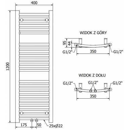 Håndkletørker Ares 1200 x 400 mm, 300 W, Krom