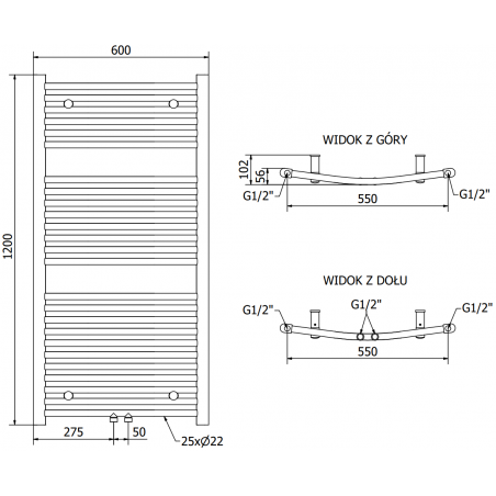 Håndkletørker Ares 1200 x 600 mm, 600 W, Hvit