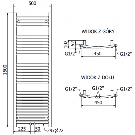 Håndkletørker Ares 1500 x 500 mm, 600 W, Hvit, Premium