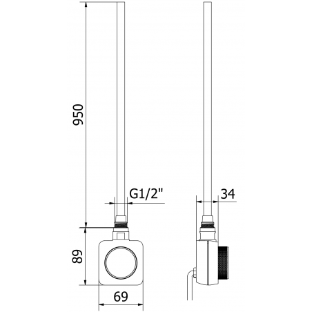 Håndkletørker Ares 1800 x 600 mm, 1200 W, Sort