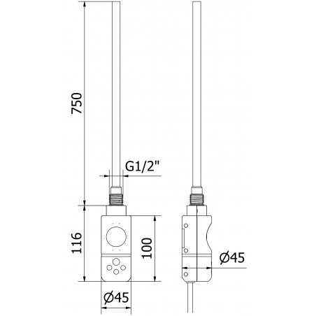 Håndkletørker Ares 1800 x 600 mm, 900 W, Antrasitt