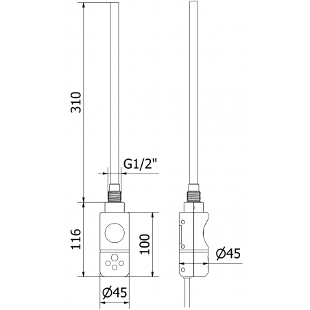 Håndkletørker Ares 500 x 400 mm, 300 W, Hvit