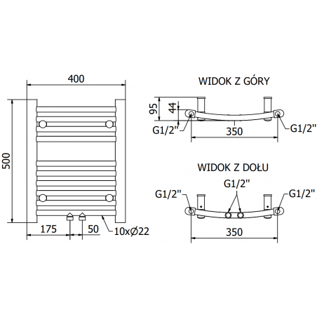 Håndkletørker Ares 500 x 400 mm, 300 W, Hvit, Premium