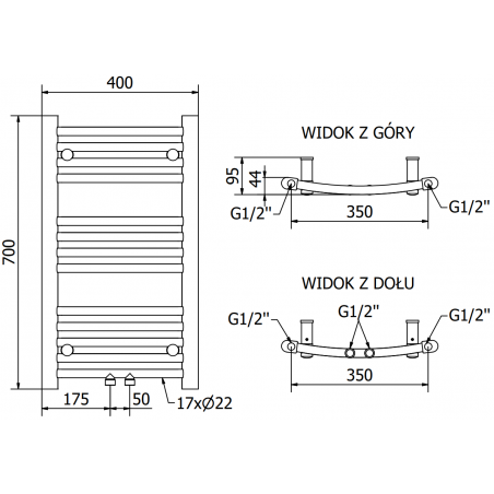 Håndkletørker Ares 700 x 400 mm, 300 W, Hvit, Premium