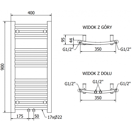 Håndkletørker Ares 900 x 400 mm, 300 W, Antrasitt