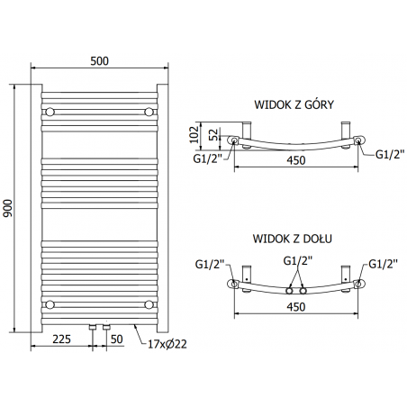 Håndkletørker Ares 900 x 500 mm, 300 W, Gull