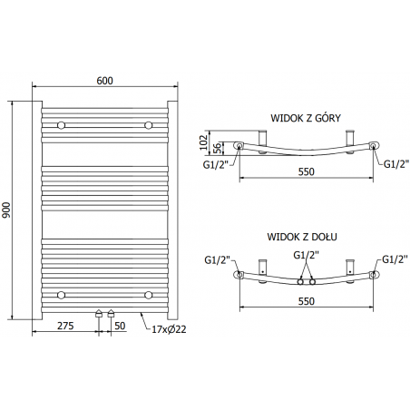 Håndkletørker Ares 900 x 600 mm, 400 W, Hvit