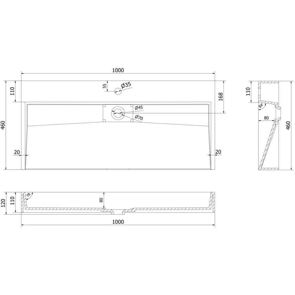 Mexen Ava Servant For Benkeplate Av Kompositt 1/o 100x46 Cm Svart - 6