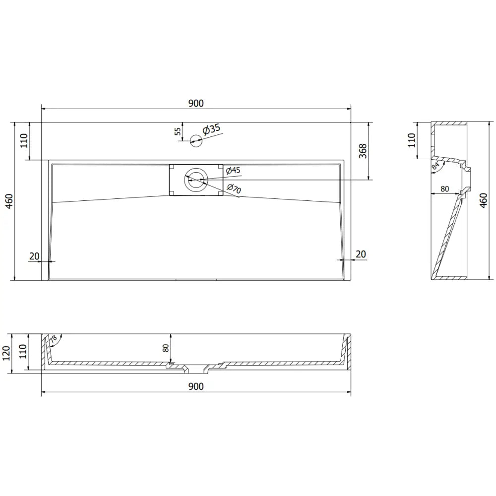 Mexen Ava Servant For Montering På Benkeplate Av Kompositt 1/o 90x46 Cm Svart - 6