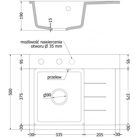 Ben Kjøkkenvask 1 Kum Med Avrenning Venstre 600 x 500 mm, Svart, Vannlås Gull - 6522605000-77-G