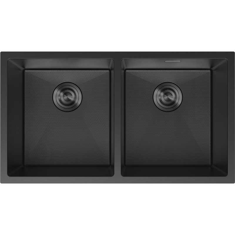 Stålvask Mexen Binox 800 x 450 mm i matt svart, sett ovenfra med to rektangulære kummer.