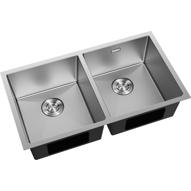Kjøkkenvask Rustfritt Stål Mexen Binox 800 x 450 mm, to kummer, sett skrått ovenfra.