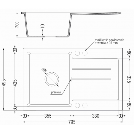 Bruno Kjøkkenvask 1 Kum Med Avrenning 795 x 495 mm, Svart/Grå, Vannlås Svart - 6513791010-76-B