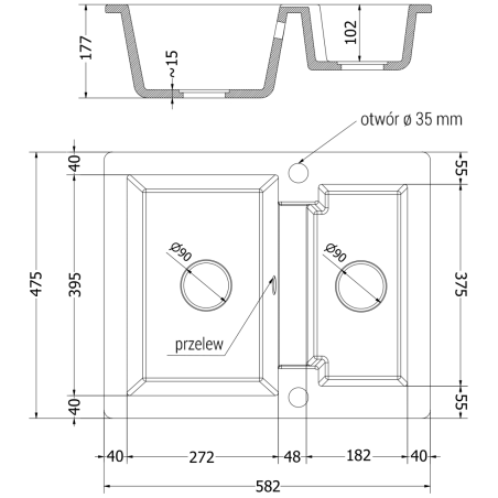 Carlos Kjøkkenvask 1 1/2 Kum 582 x 475 mm, Hvit, Vannlås Krom - 6518581500-20