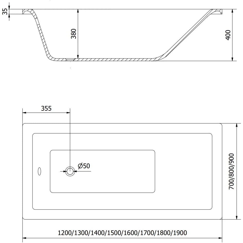 Mexen Cubik Rektangulært Badekar 120x70 Cm Hvit - 5