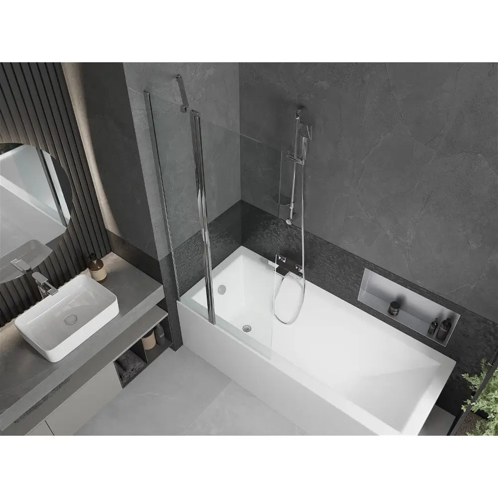 Mexen Cubik Rektangulært Badekar 160x70 Cm med Kabinett og Enkeltsidig Dusjdør 80 Cm Gjennomsiktig Krom - 550316070x