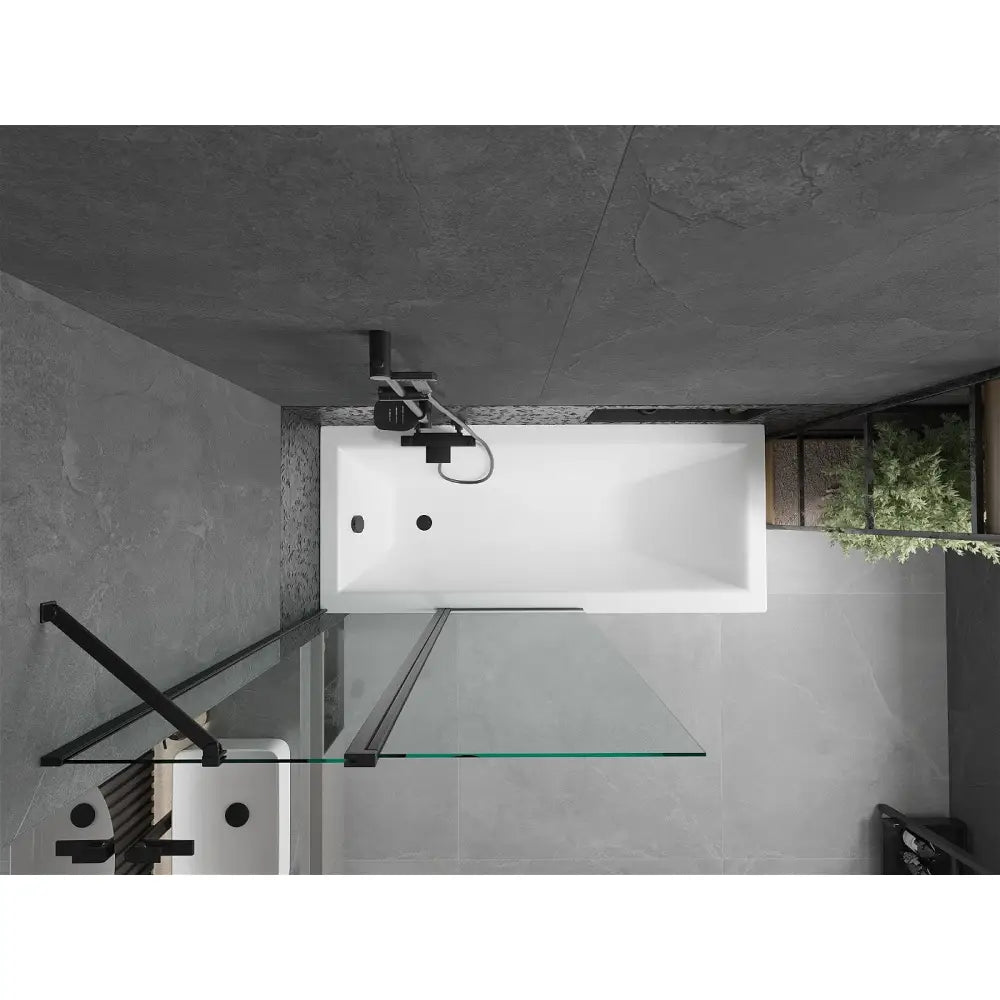Mexen Cubik Rektangulært Badekar 160x70 Cm med Kabinett og Enkeltvegget Dusjvegg 100 Cm Gjennomsiktig Svart - 550316070x