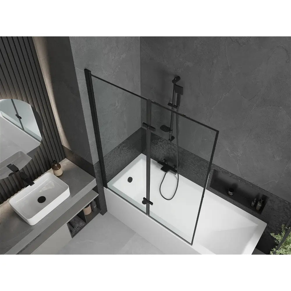 Mexen Cubik Rektangulært Badekar 160x70 Cm med Kabinett og 2-delt Skjerm 120 Cm Svart Mønster - 550316070x