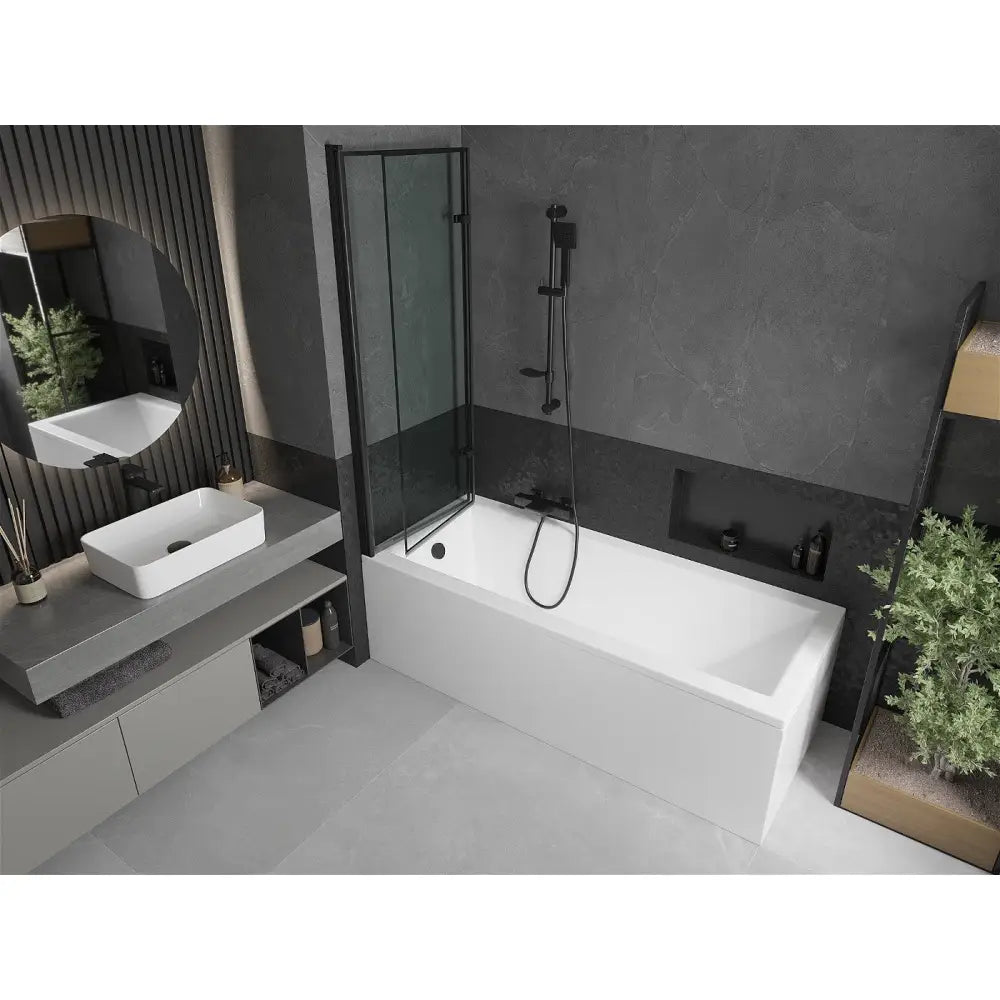 Mexen Cubik Rektangulært Badekar 160x70 Cm med Kabinett og 2-delt Skjerm 120 Cm Svart Mønster - 550316070x