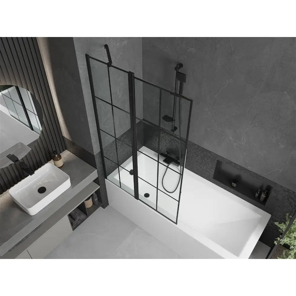 Mexen Cubik Rektangulært Badekar 170x70 Cm med Kabinett og Enkeltdørs Skjerm 100 Cm Svart Mønster - 550317070x