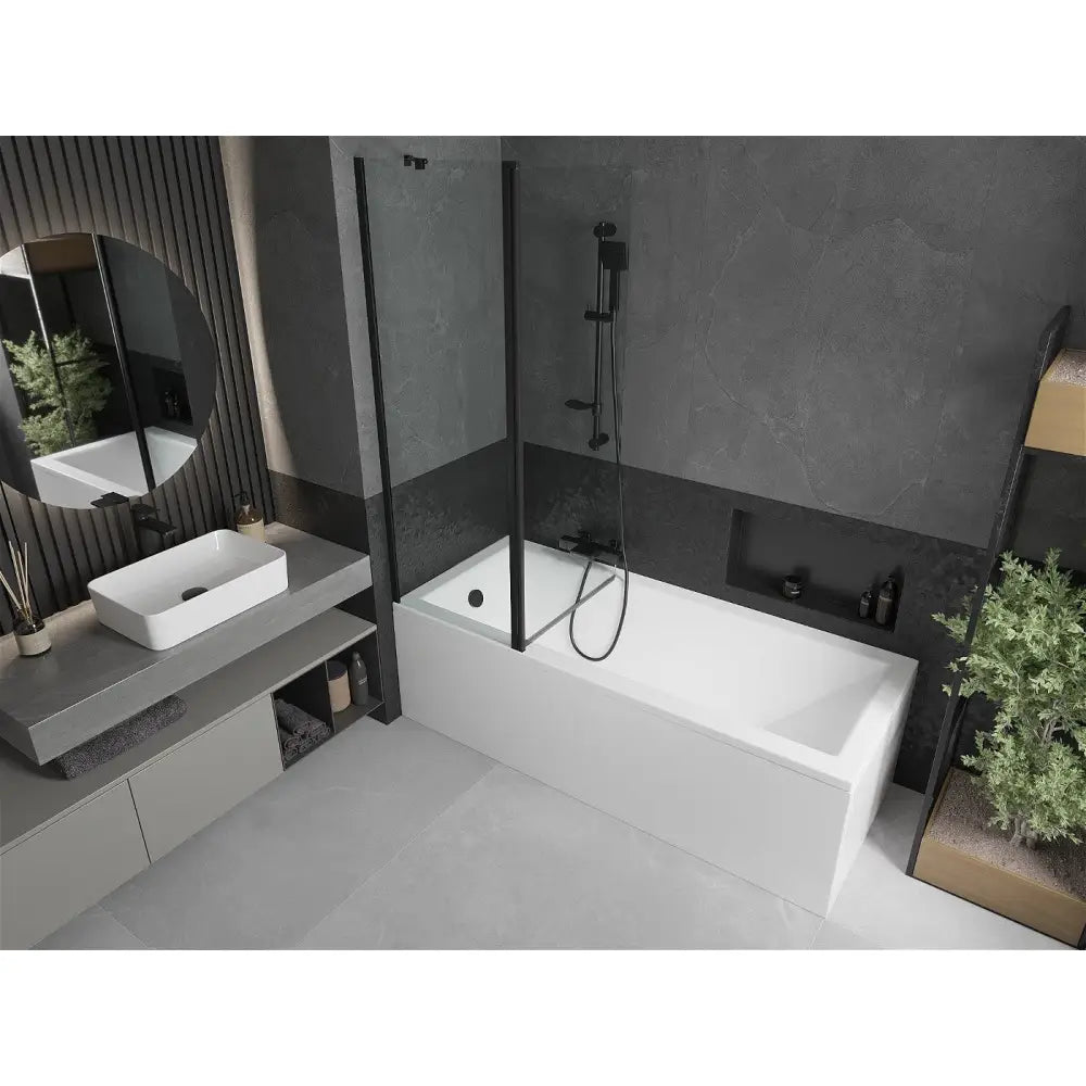 Mexen Cubik Rektangulært Badekar 170x70 Cm med Kabinett og Enkeltdørs Dusjvegg 120 Cm Gjennomsiktig Svart - 550317070x