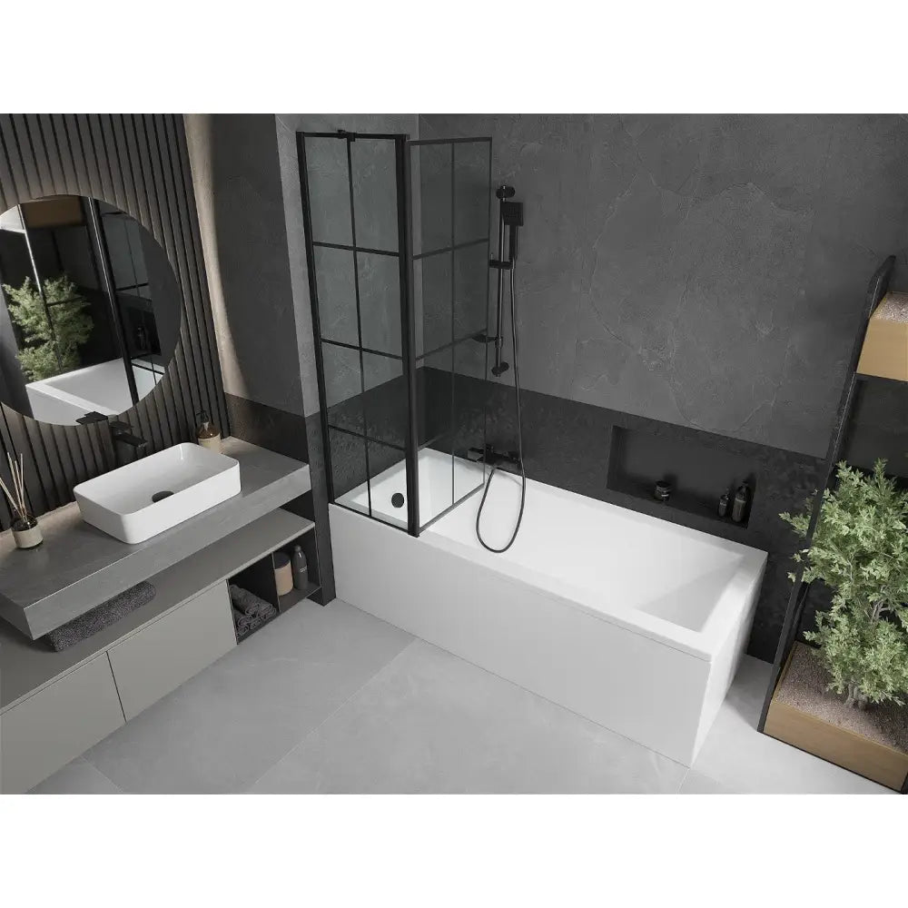 Mexen Cubik Rektangulært Badekar 170x70 Cm med Kabinett og Enkeltdørs Skjerm 100 Cm Svart Mønster - 550317070x