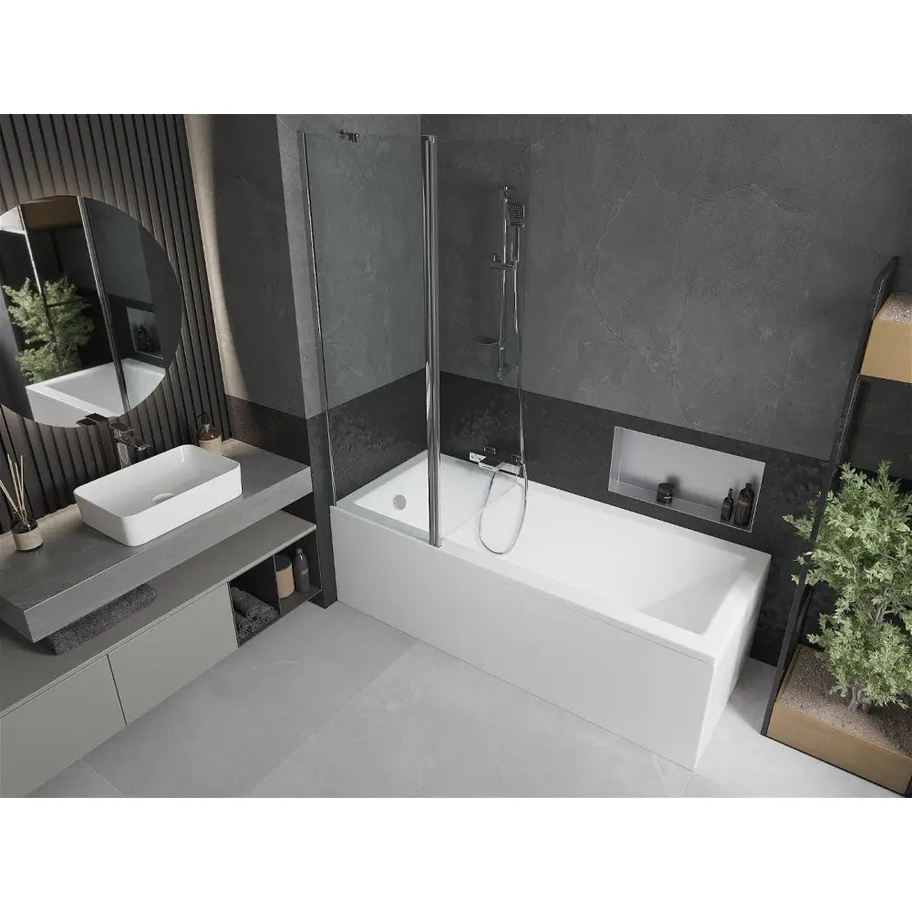 Mexen Cubik Rektangulært Badekar 170x70 Cm med Kabinett og Enkeltfløyet Dusjvegg 120 Cm Gjennomsiktig Krom - 550317070x